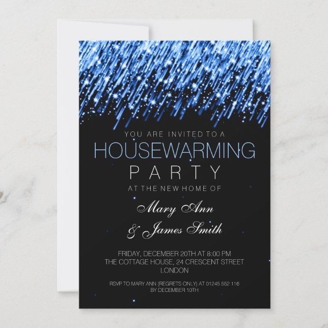Housewarming-Party-blaue fallende Sterne Einladung (Vorderseite)