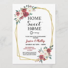 Housewarming-Party-Blumen-neues Zuhause-Haus-Rot Einladung