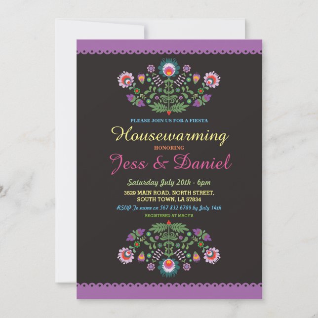 Housewarming-Party-Fiesta-mexikanische Blumen Einladung (Vorderseite)