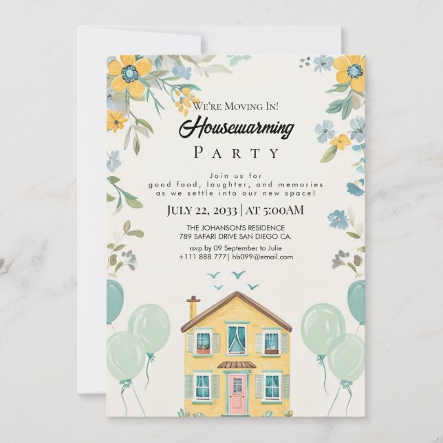 Housewarming Party Invitation Floral New Home Cele (Devant)