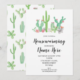 Housewarming-Party laden Kaktuswatercolor-Druck Einladung