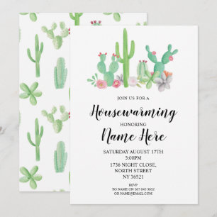 Housewarming-Party laden Kaktuswatercolor-Druck Einladung