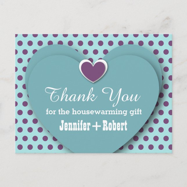 HOUSEWARMING Vielen Dank Herz Dots B03 AQUA Postkarte (Vorderseite)