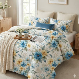 Housse De Couette Romantic Pastel Blue Floral Cottagecore 