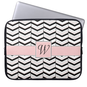 Housse d'ordinateur portable Chevron Noir Blanc et