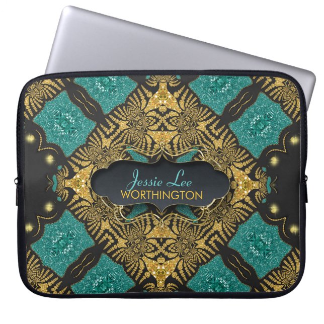 Housse d'ordinateur Tribale Arabesque sarcelle et  (Devant)