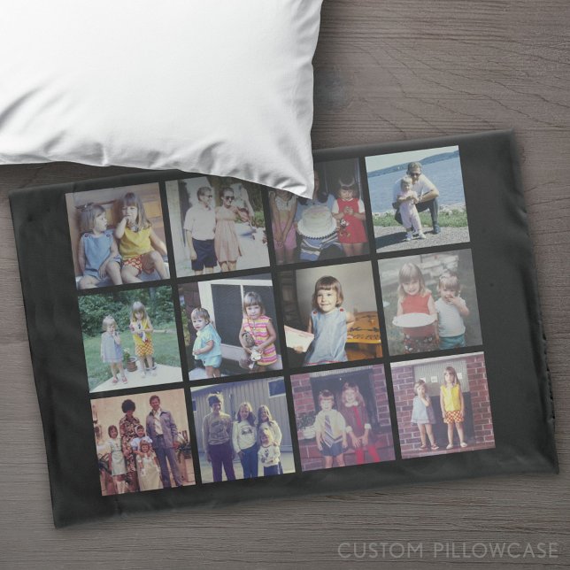 Housse D'oreillers 12 Collage photo avec texte sur le dos - Noir (Custom Pillowcase)