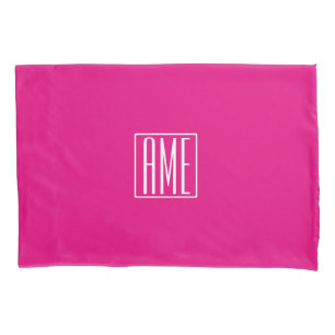 Housse D'oreillers 3 Initiales Monogramme Blanc sur rose chaud