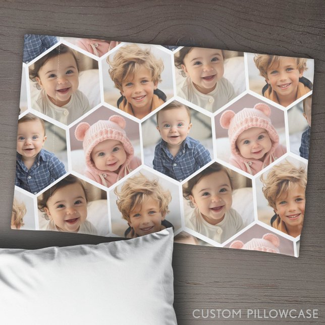 Housse D'oreillers 4 Photo Collage - funky honeycomb hexagon motif (Custom Pillowcase with Photo Collage)