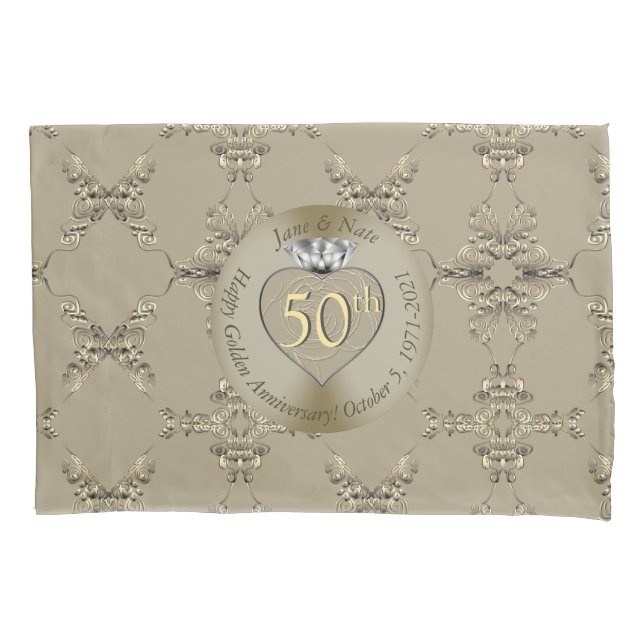 Housse D'oreillers 50e anniversaire du Mariage Diamond Heart Butterfl (devant)