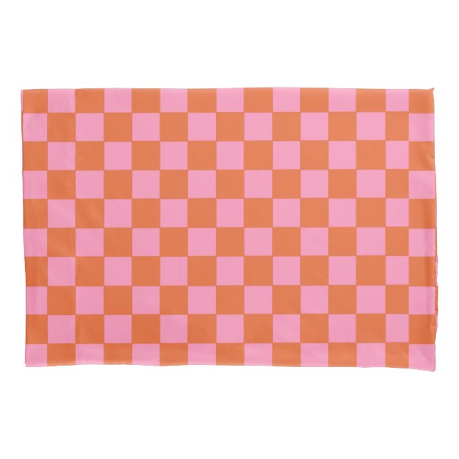 Housse D'oreillers à damiers orange et rose (devant)