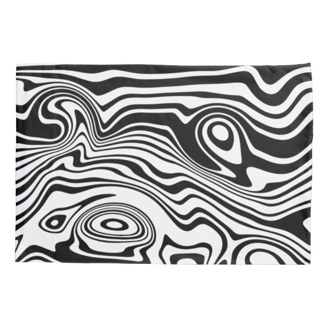 Housse D'oreillers Abstrait Black White Waves Coussin Coque Votre cou (Dos)