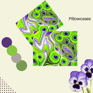 Housse D'oreillers Abstrait Lime vert, jaunes et perruques violettes