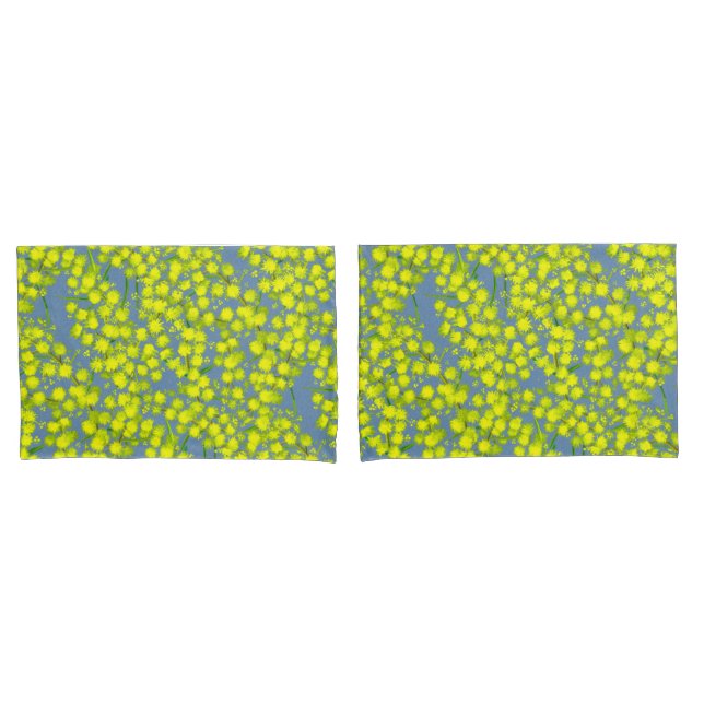 Housse D'oreillers Acacia botanica bleu jaune coussins d'art (devant-Set)