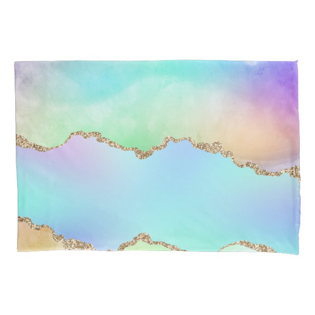 Housse D'oreillers Agate Holo | Faux Iridescente Pastel Ombre Marble (devant)