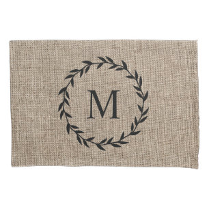 Housse D'oreillers Agritourisme rustique Burlap Laurel Wreath Monogra