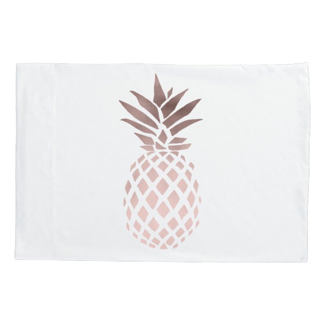 Housse D'oreillers ananas tropical d'or rose clair élégant de faux (Dos)