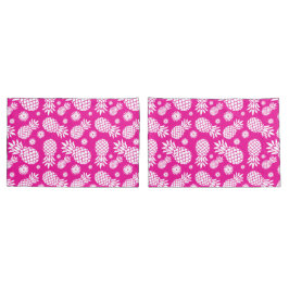 Housse D'oreillers Ananas tropicaux et fleurs art blanc rose
