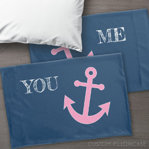 Housse D'oreillers Anchor Pink and Navy