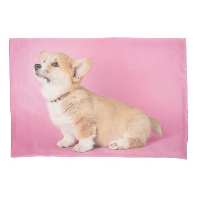 Housse D'oreillers Animaux de bébés cutest | Corgi rose Chiot (devant)