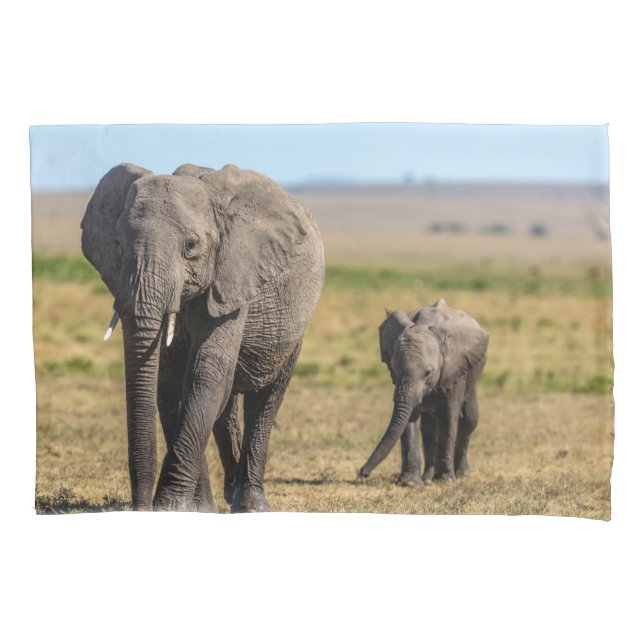 Housse D'oreillers Animaux de bébés cutest | Eléphant mère & bébé (devant)