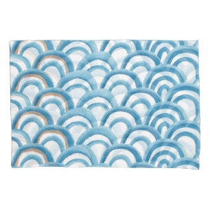 Housse D'oreillers Aquarelle à vague bleue, peinture transparente.
