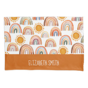 Housse D'oreillers Aquarelle Boho Rainbow et Sun Personnalisé  