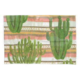 Housse D'oreillers Aquarelle de cactus, arrière - plan rayé, couche t