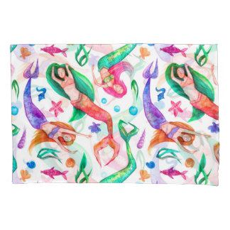 Housse D'oreillers Aquarelle des sirènes : Motif océanique sans trans