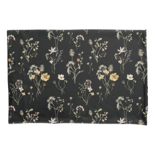 Housse D'oreillers Aquarelle Fleur sauvage Botanique noire Delicate