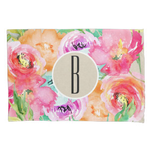 Housse D'oreillers Aquarelle florale brillante moderne Kraft