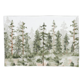 Housse D'oreillers Aquarelle Forêt verte rustique