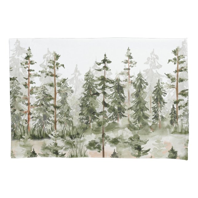Housse D'oreillers Aquarelle Forêt verte rustique (devant)