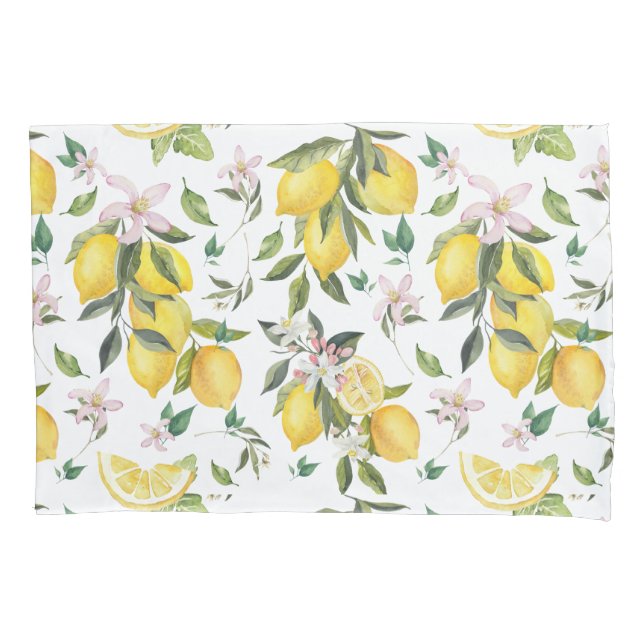 Housse D'oreillers Aquarelle Fruit citron motif floral (devant-gauche)