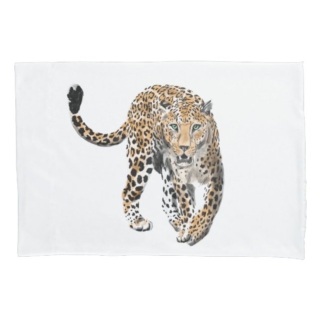 Housse D'oreillers aquarelle léopard jungle chat peint vert animal (devant)