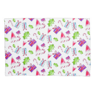 Housse D'oreillers Aquarelle Noël Illustration boîte cadeau Holly