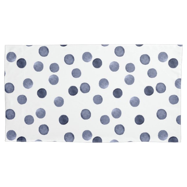 Housse D'oreillers Aquarelle. Point de polka bleu. (devant)