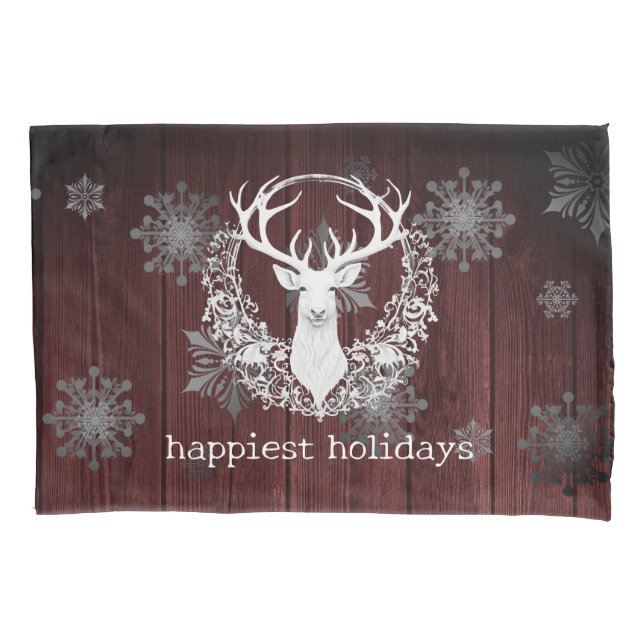 Housse D'oreillers Aquarelle rustique renne blanc | Red (devant)