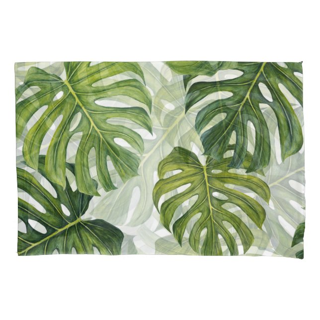 Housse D'oreillers Aquarelle tropicale de Monstera verte (devant)