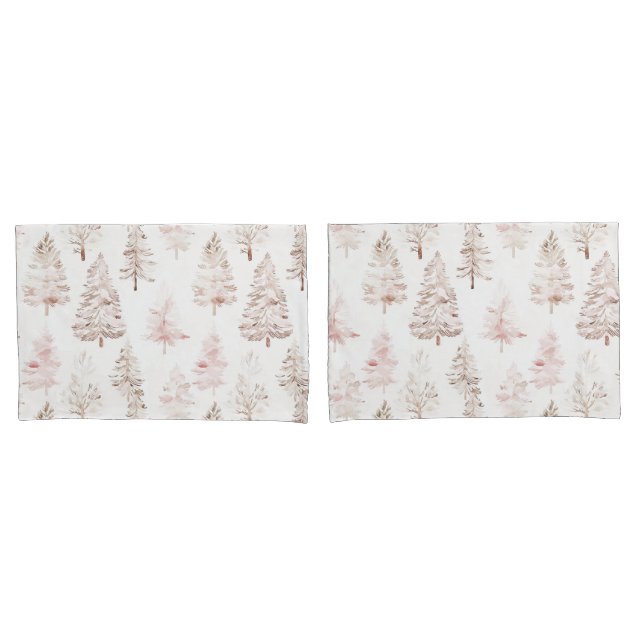 Housse D'oreillers Arbres de Noël blanc rose pâle (devant-Set)
