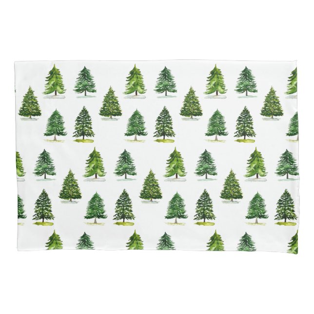 Housse D'oreillers Arbres de Noël motif Festif Vert aquarelle (devant)