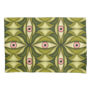 Housse D'oreillers Art botanique maximaliste vert à l'oeil rose whims