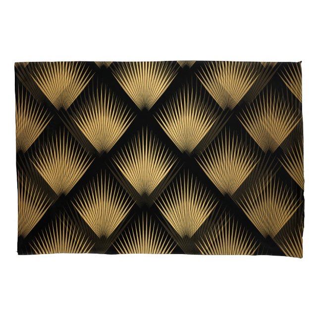 Housse D'oreillers Art Déco, motif d'or noir. (devant)