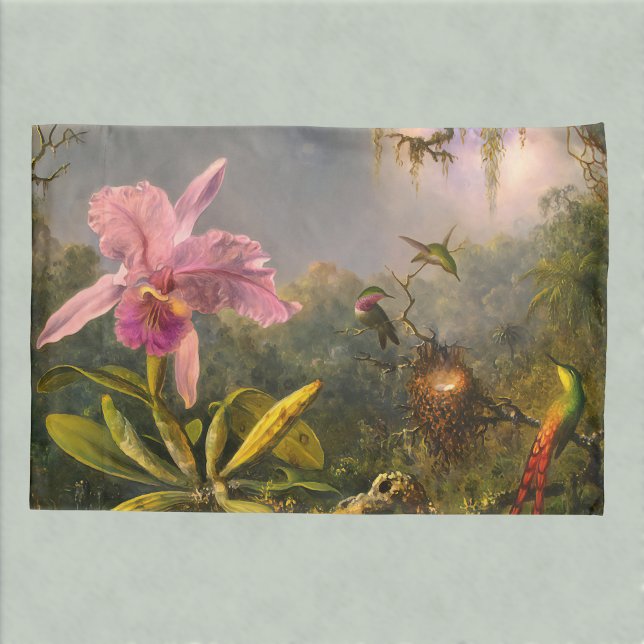 Housse D'oreillers Artsy brésilien Cattelya Orchid et 3 colibris (Créateur téléchargé)