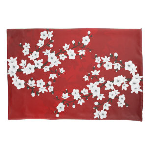 Housse D'oreillers Asie Floral blanc cerisier rouge