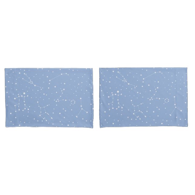 Housse D'oreillers Astrologie Pastel Bleu Étoiles Blanches Constellat (devant-Set)