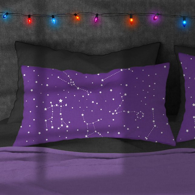 Housse D'oreillers Astrologie Violet Blanc Étoiles Nuit Constellation (In Situ. Lights graphics by ObsidianDawn)