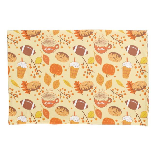 Housse D'oreillers Automne Feuilles Football et Citrouille Motif épic (devant)