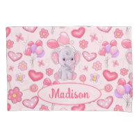 Baby Custom Name Cute Rose Elephant Pillowcase
