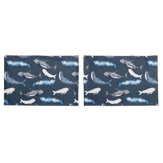 Housse D'oreillers Baleines aquarelles (Dos-Set)